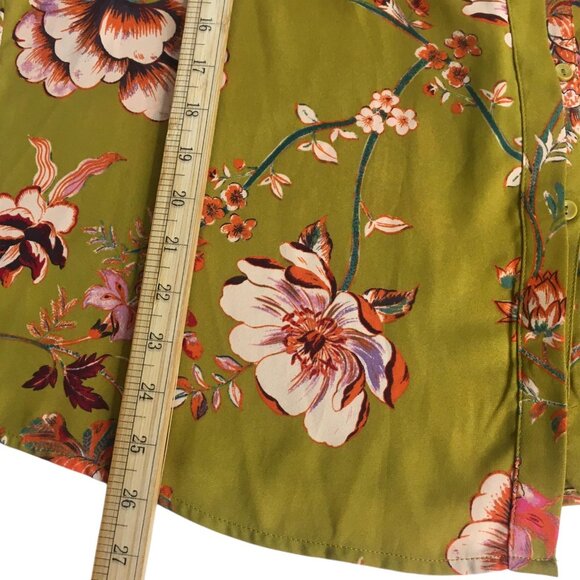 Gibson + Latimer Blouse Womens XL Green Floral Ruffle Cuff Mock Neck Boho Top - Picture 8 of 15